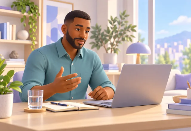 Ilustração de uma consultora em uma reunião por vídeo